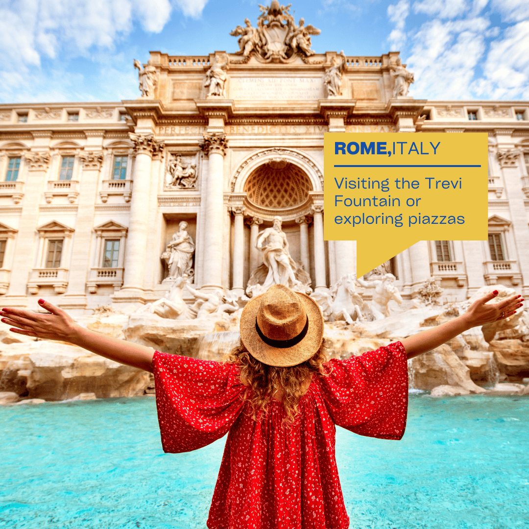 Tourist visiting Trevi Fountain in Rome, Italy – top free sightseeing activity in Europe