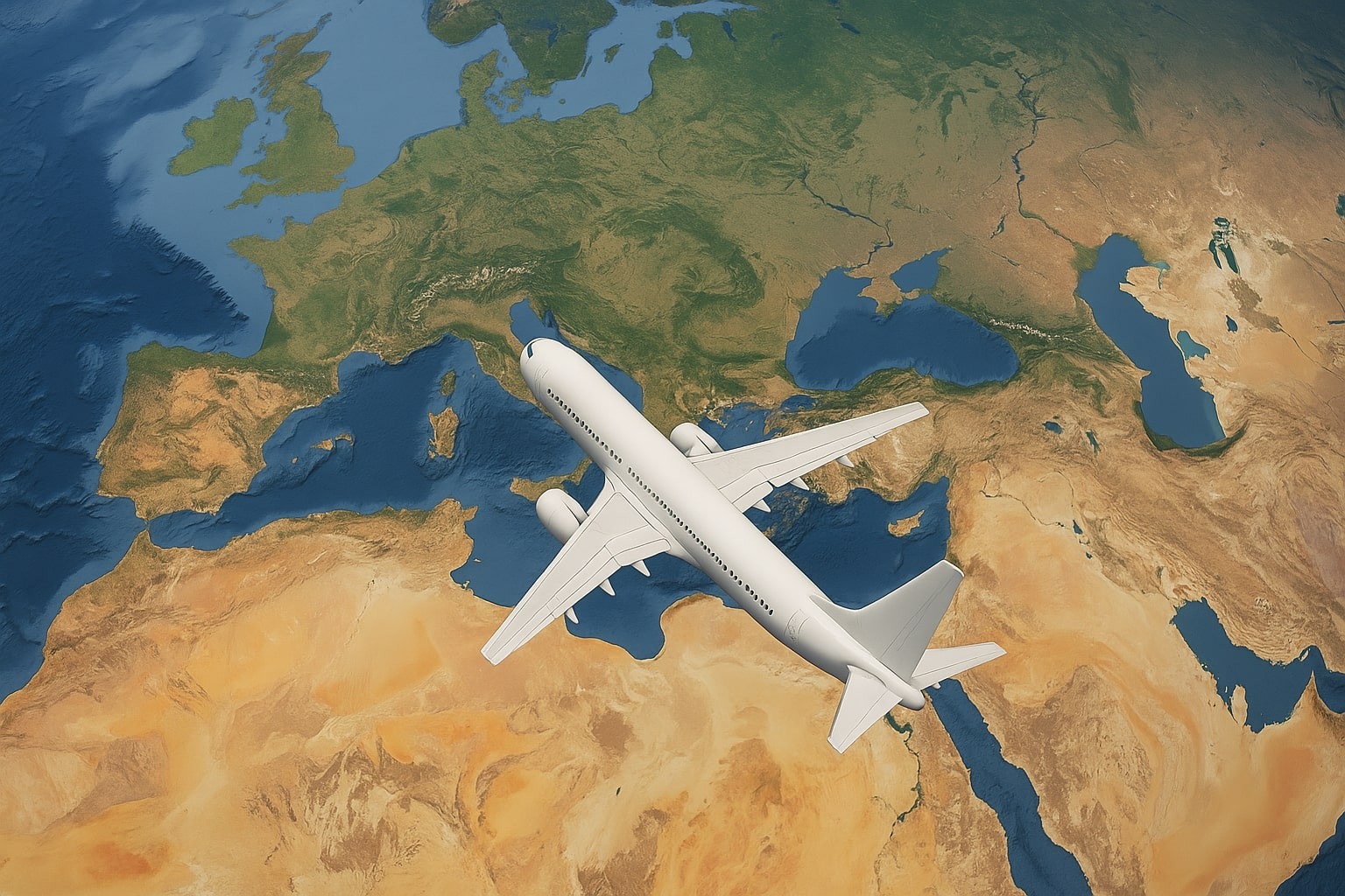 GCC business travel route from Saudi Arabia to Europe illustrated on a world map with airplane icon
